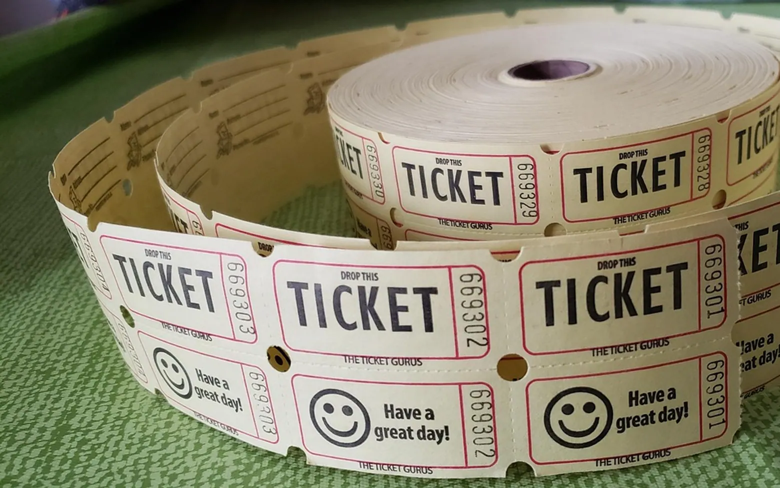 Raffle, ticket and admit